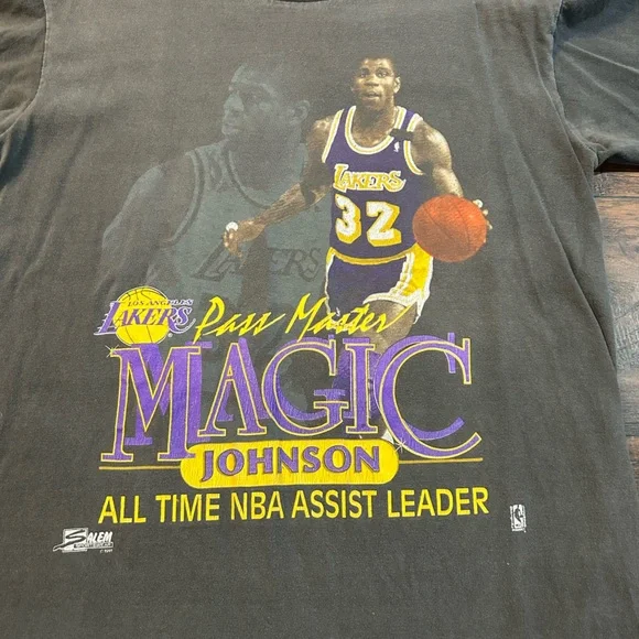 Magic Johnson Los Angeles Lakers NBA All Time Assists Leader Salem Vintage Shirt - Picture 2 of 8